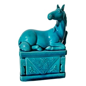 Vintage Turquoise Porcelain Horse on High Base