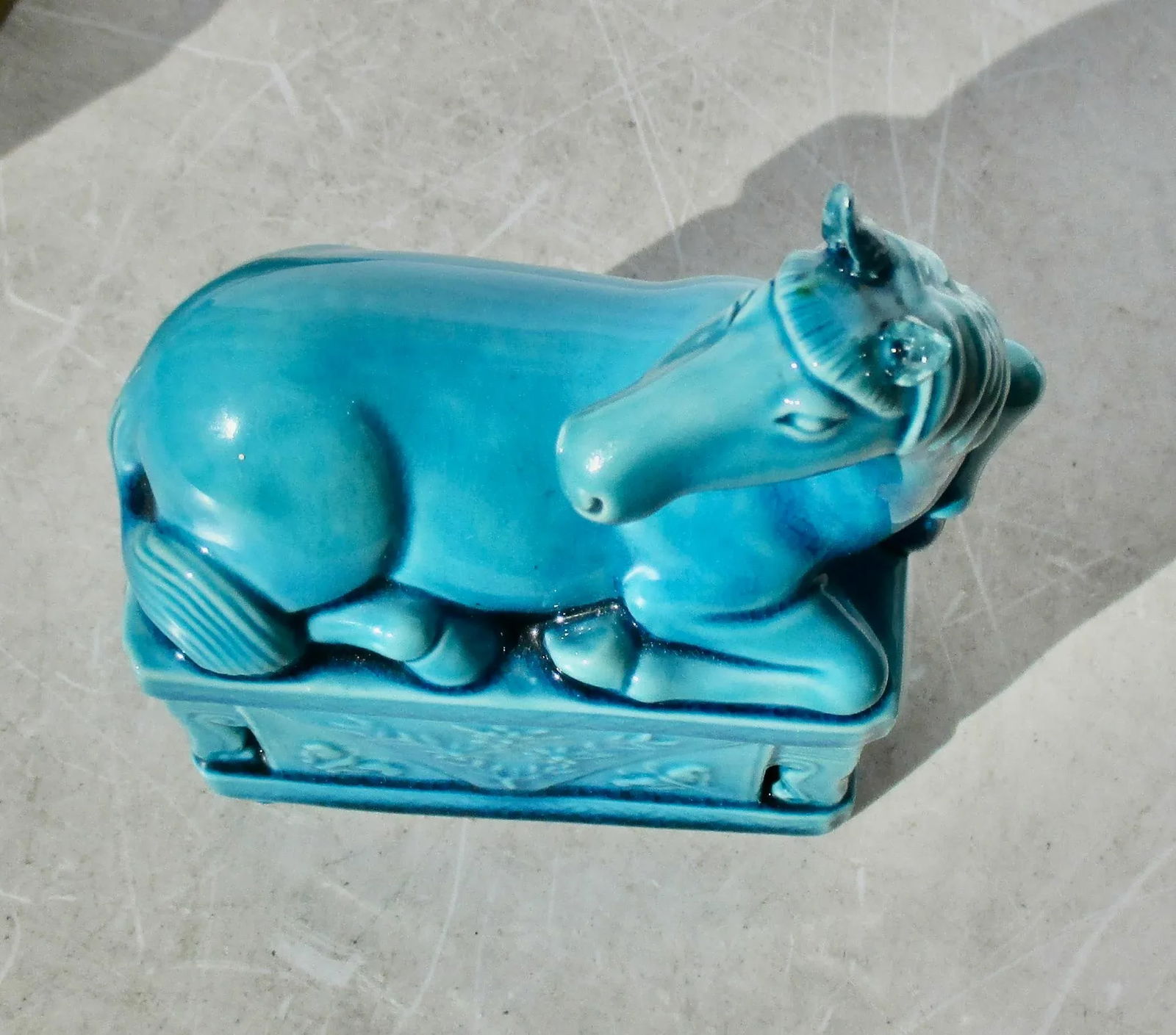 Vintage Turquoise Porcelain Horse on High Base - 4