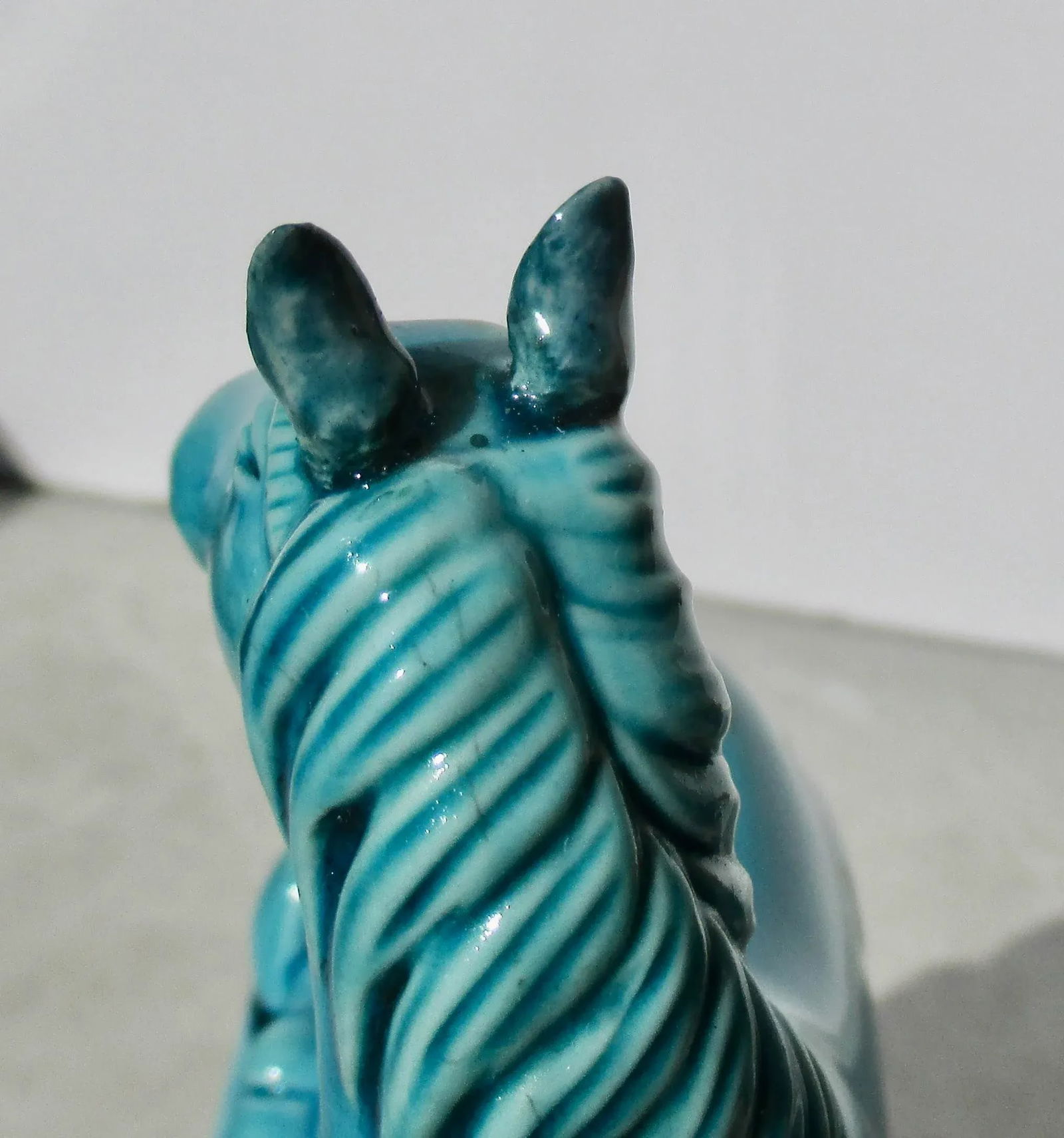 Vintage Turquoise Porcelain Horse on High Base - 5