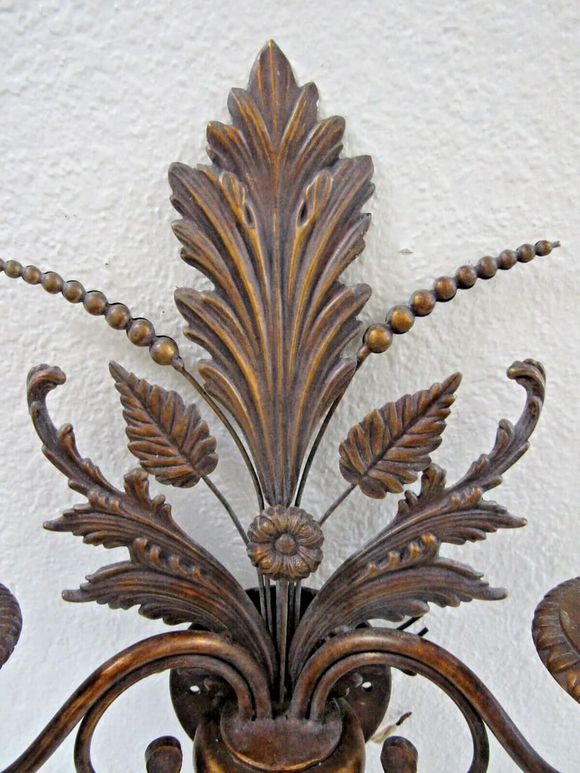 Pair of 1960s Fine Arts Company Wood and Metal Plant Urn Two Light Wall Sconces - 5