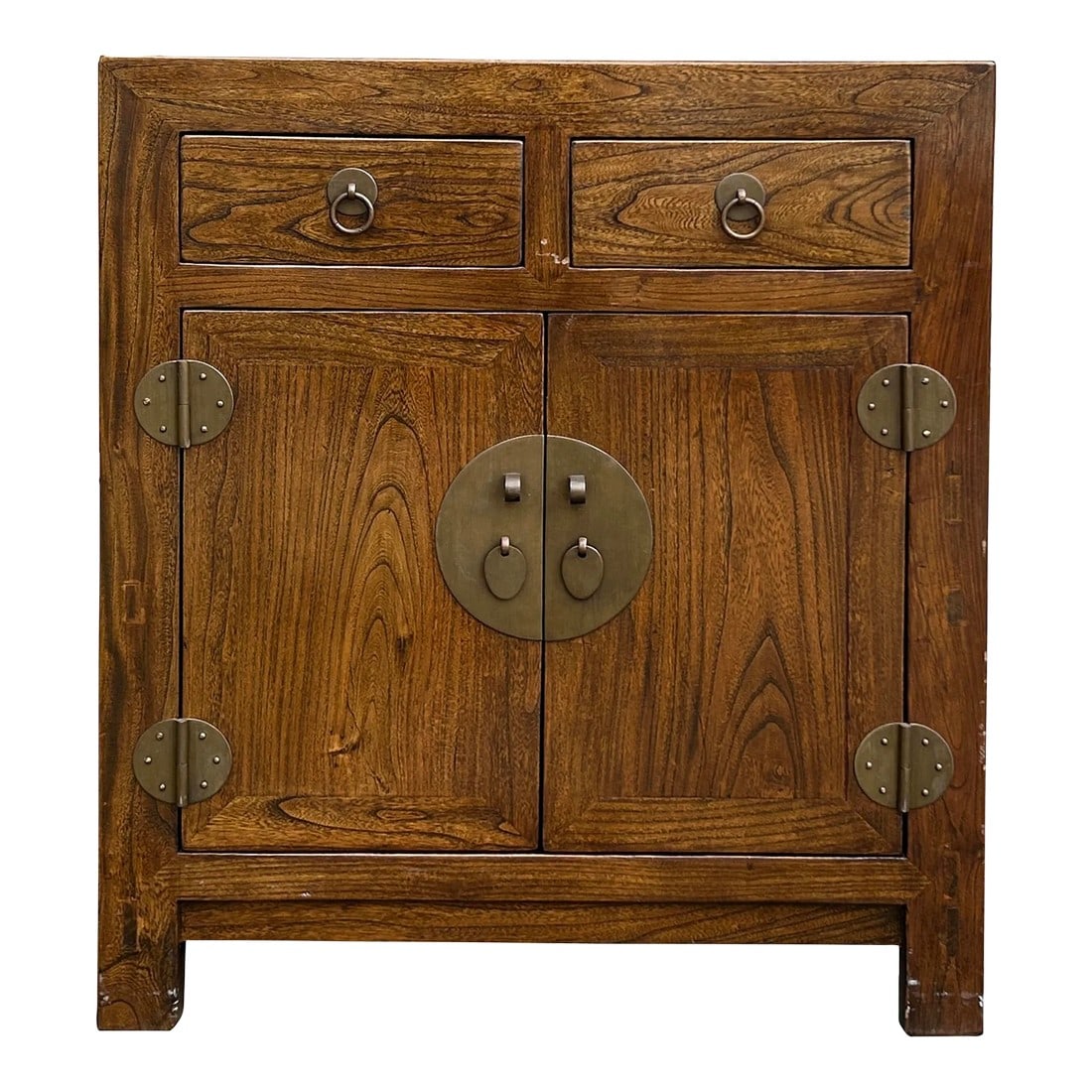 Vintage Chinese 2 Drawers Wood Pattern Brown Credenza Console Cabinet (1 of 6)