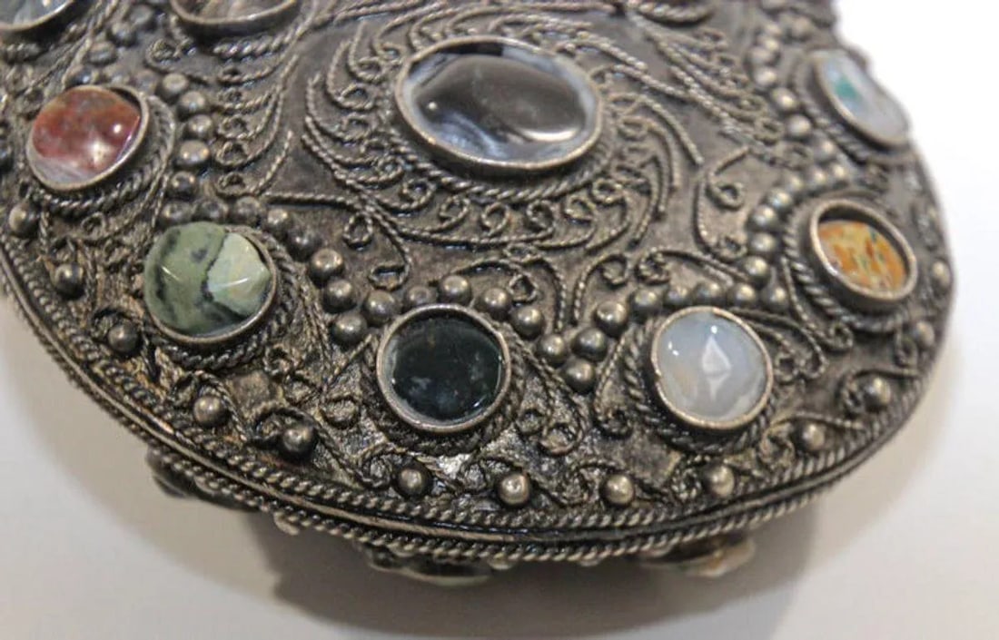 Vintage Sajai Metal and Agate Scroll Box Coin Purse, Handmade in India - 8