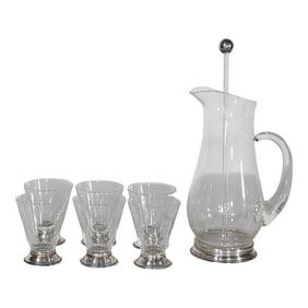 8 Pc. Wallace Sterling and Glass Mid Century Cocktail Pitcher Set