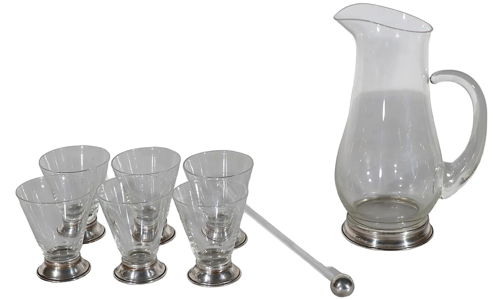 8 Pc. Wallace Sterling and Glass Mid Century Cocktail Pitcher Set - 9