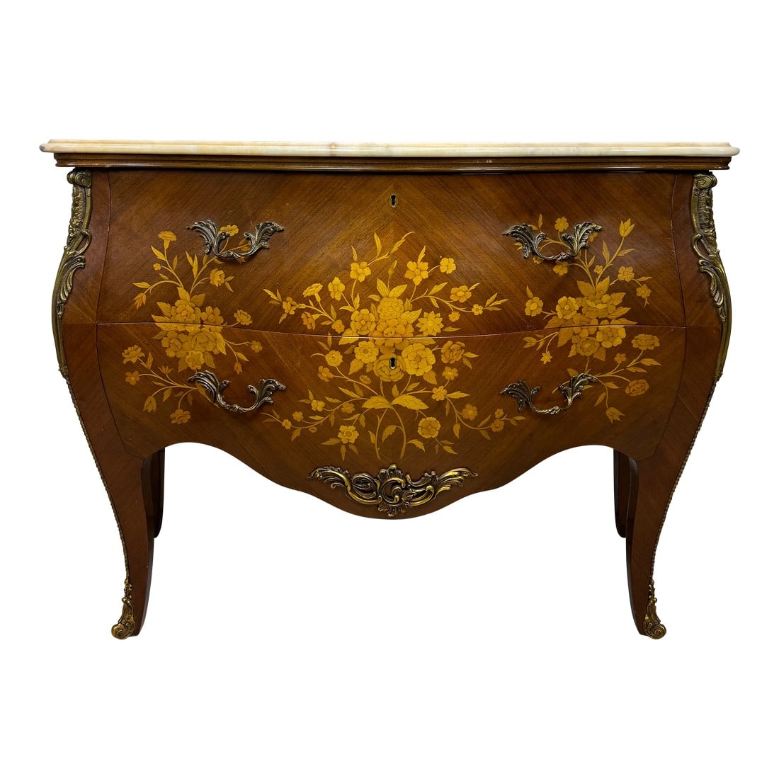 Early 20th Century French Louis XV Bombe Commode With Marble Top, Ormolu Details (1 of 12)
