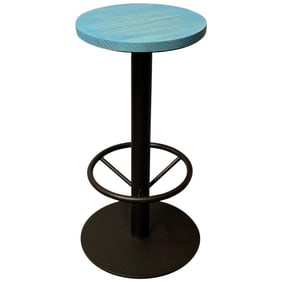 New Industrial Wrought Iron Shop Stool With Turquoise Wood Seat