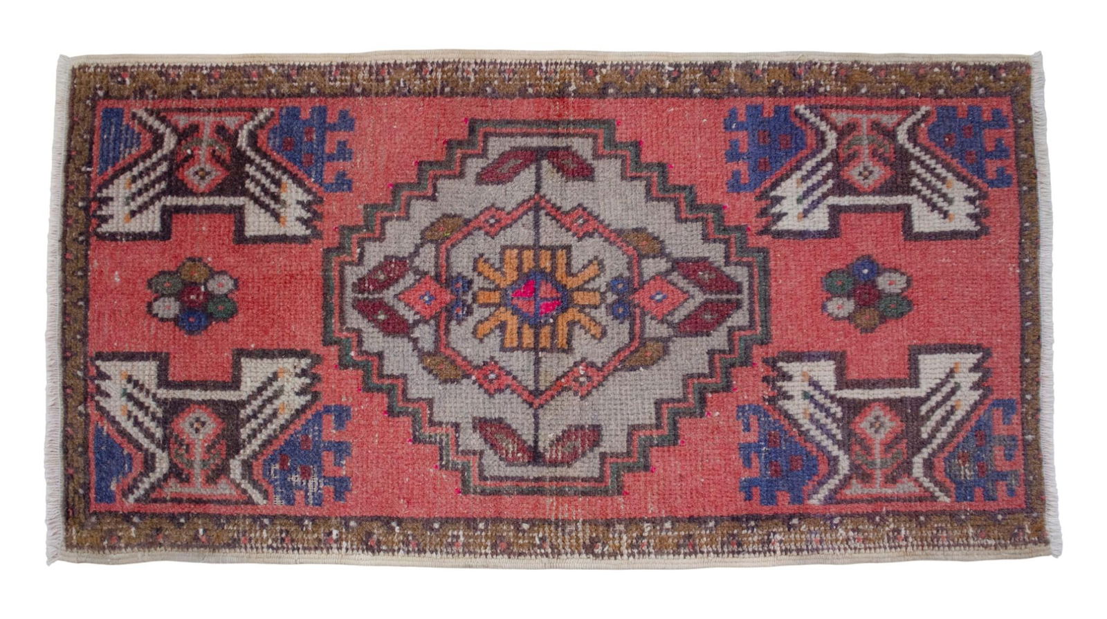 Distressed Low Pile Turkish Petite Rug Hand Knotted Faded Mat Enrty Decor- 1'8'' X 3' - 6