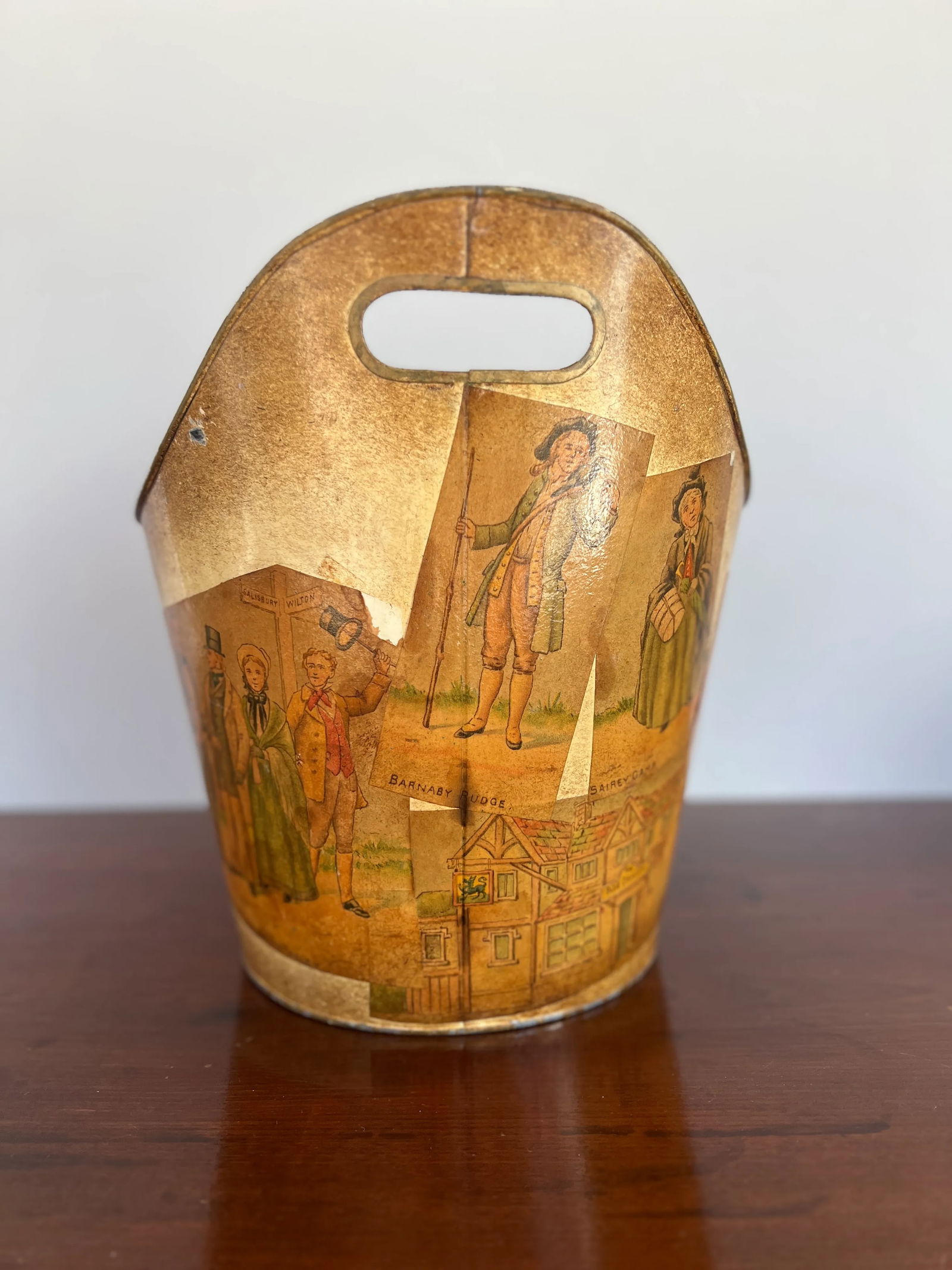 Vintage Mr Pickwick & His Friends Tole Bucket or Trash Can - 3