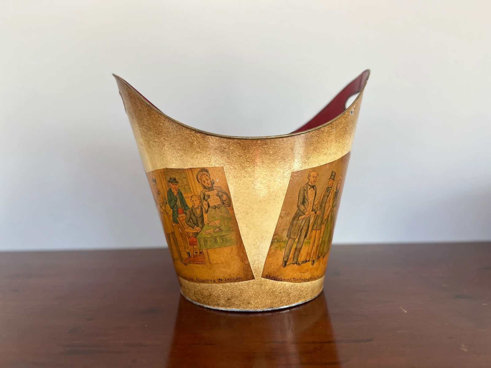 Vintage Mr Pickwick & His Friends Tole Bucket or Trash Can - 6