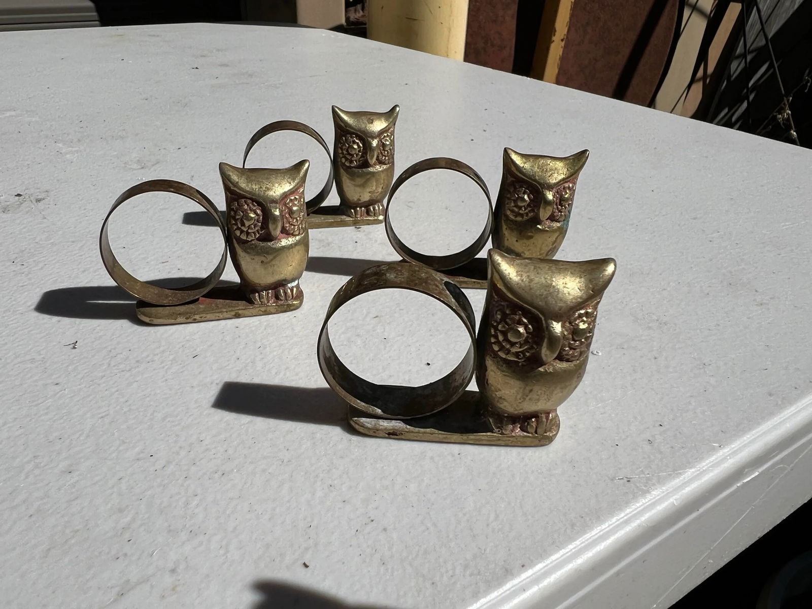 1970s Collection of Brass Owl Napkin Rings- Set of 4 - 2