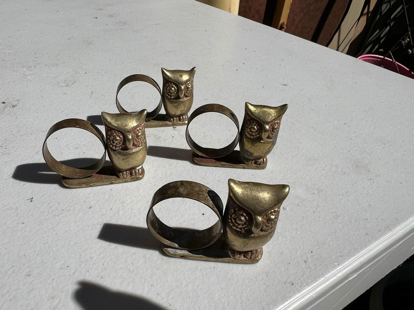 1970s Collection of Brass Owl Napkin Rings- Set of 4 - 3