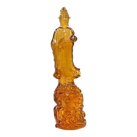Orange Crystal Glass Standing Ru Yi Bodhisattva Kwan Yin Statue
