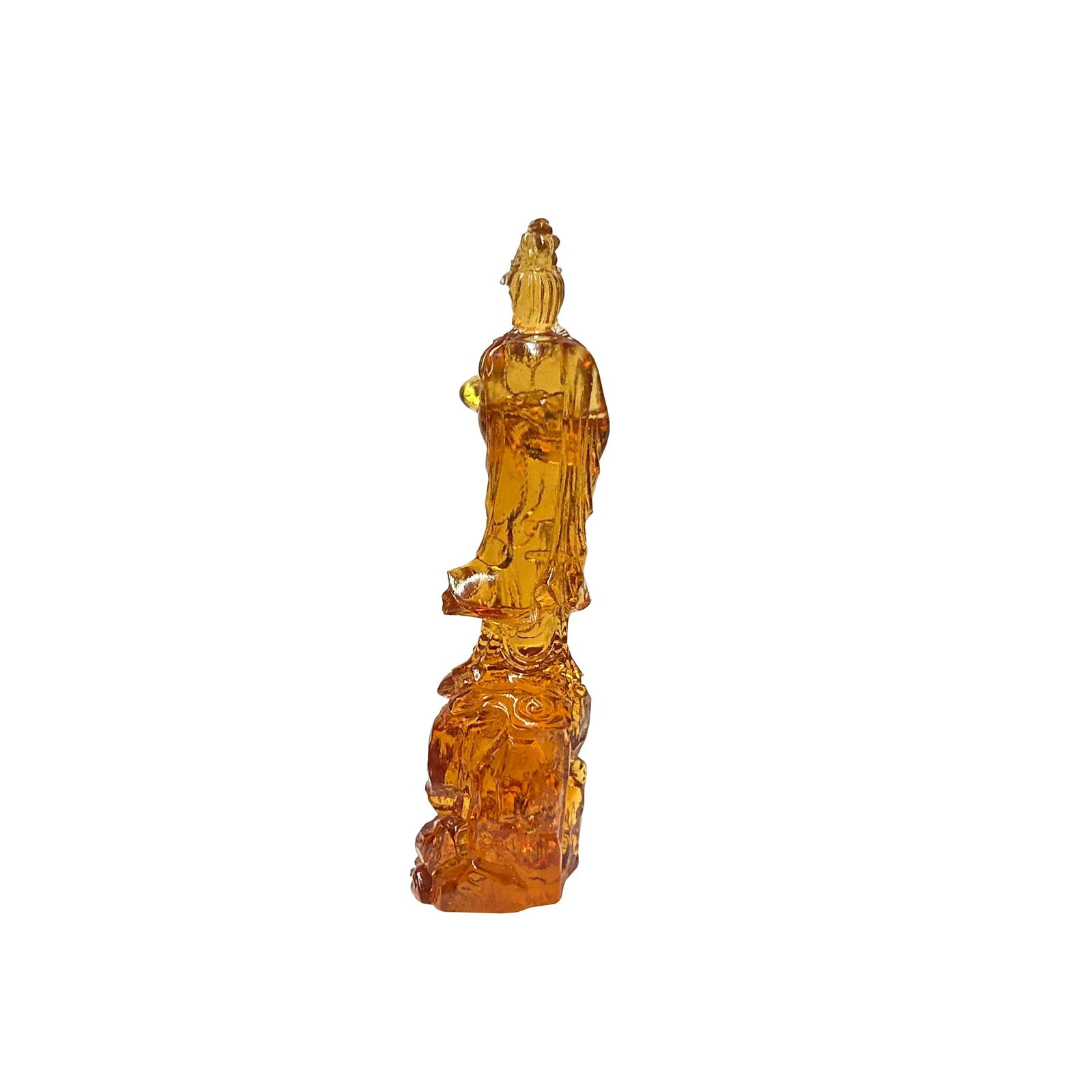 Orange Crystal Glass Standing Ru Yi Bodhisattva Kwan Yin Statue - 2
