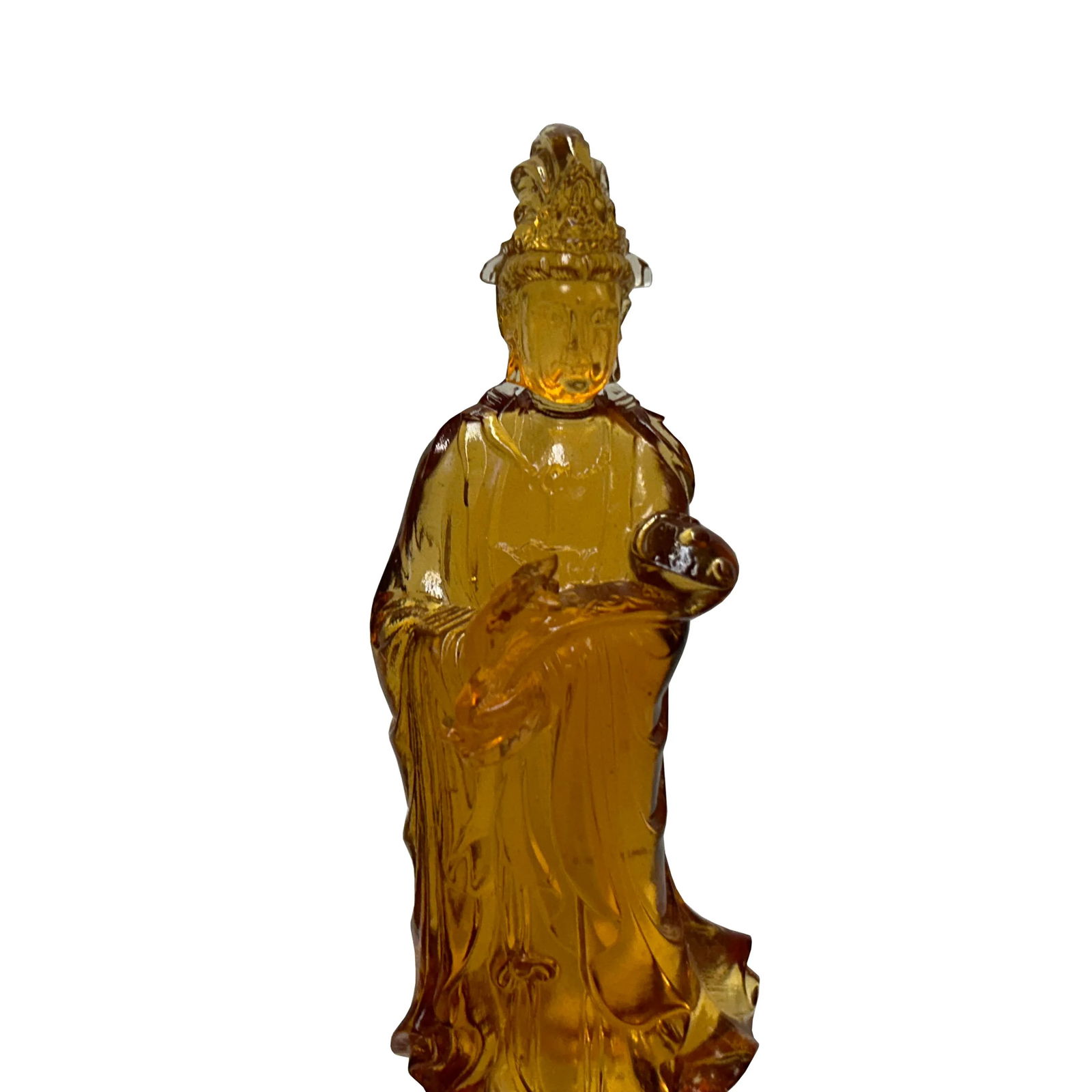 Orange Crystal Glass Standing Ru Yi Bodhisattva Kwan Yin Statue - 5