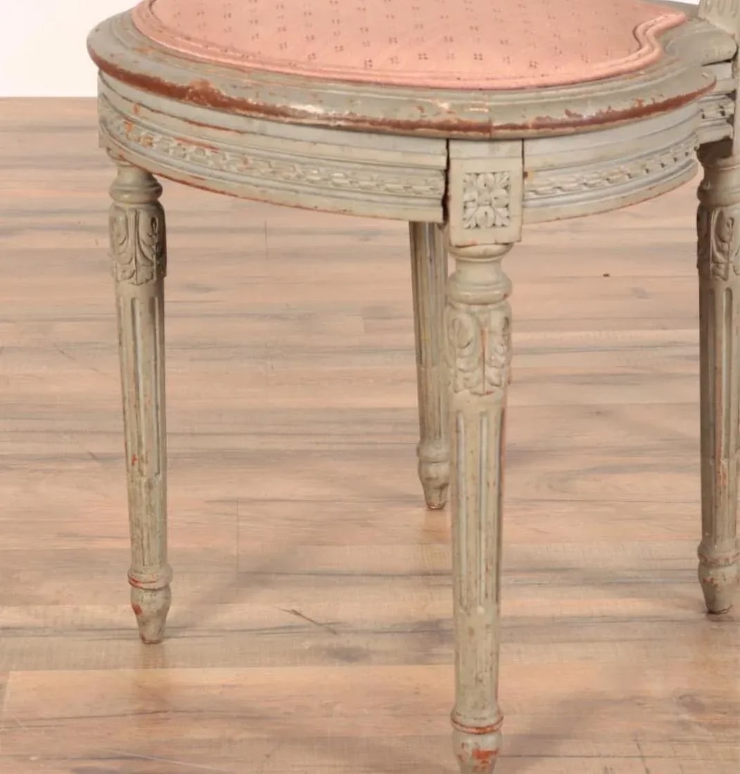 Pair of Early 1900s Gray Painted Pink Upholstered French Louis Philippe Side Chairs - 3