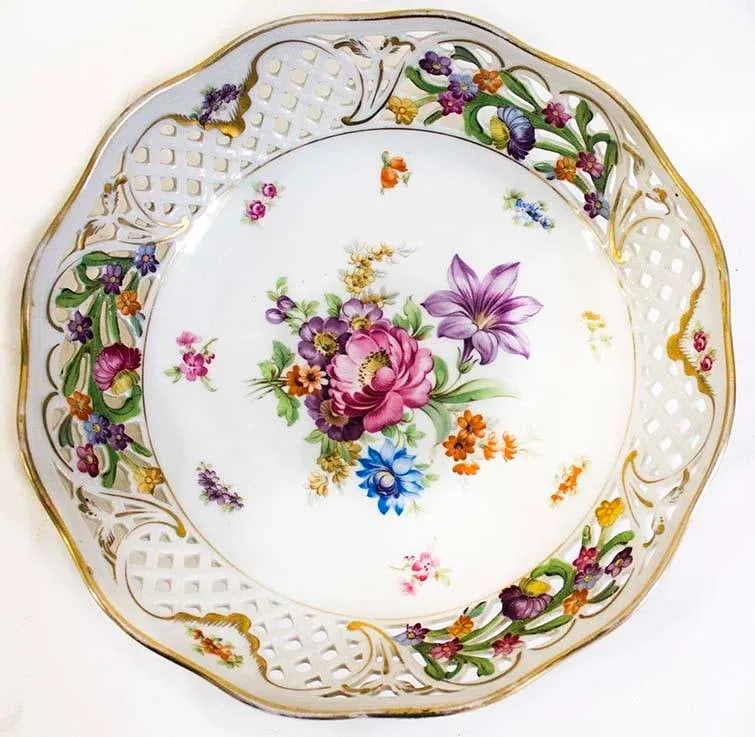 Empress Dresden Flowers Reticulated Bowl by Schumann - Bavaria - 2