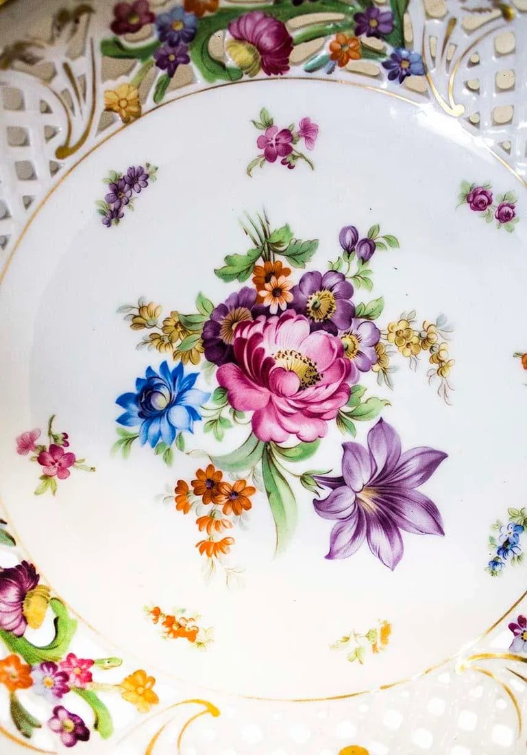 Empress Dresden Flowers Reticulated Bowl by Schumann - Bavaria - 4