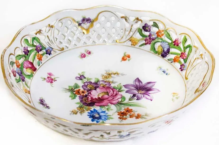 Empress Dresden Flowers Reticulated Bowl by Schumann - Bavaria - 7