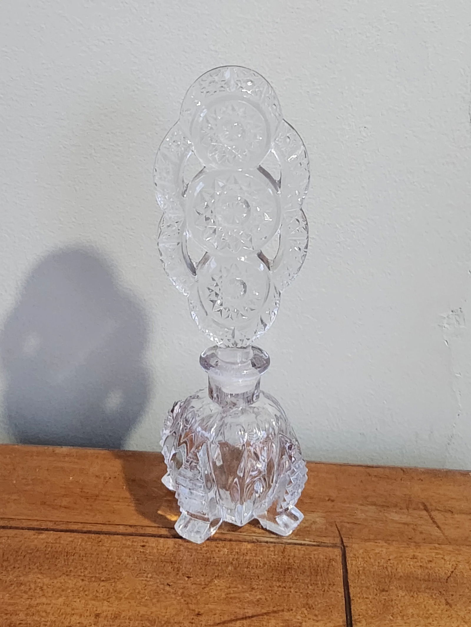Tall Art Deco Perfume Bottle, Clear Cut Glass 1940's - 10