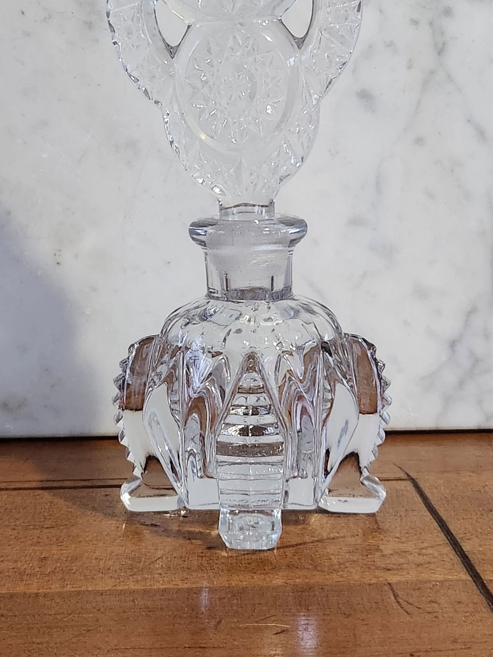 Tall Art Deco Perfume Bottle, Clear Cut Glass 1940's - 6