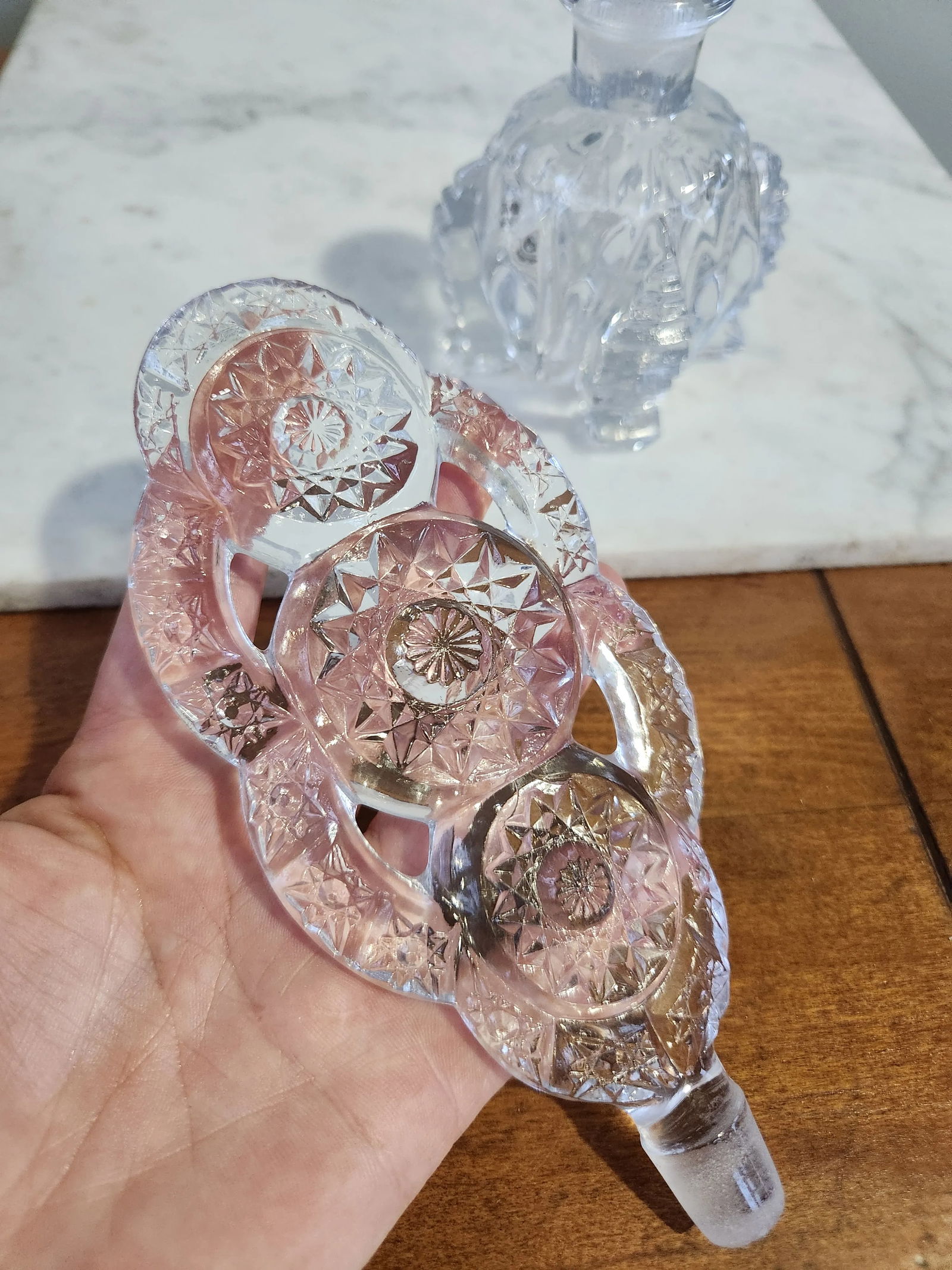 Tall Art Deco Perfume Bottle, Clear Cut Glass 1940's - 9