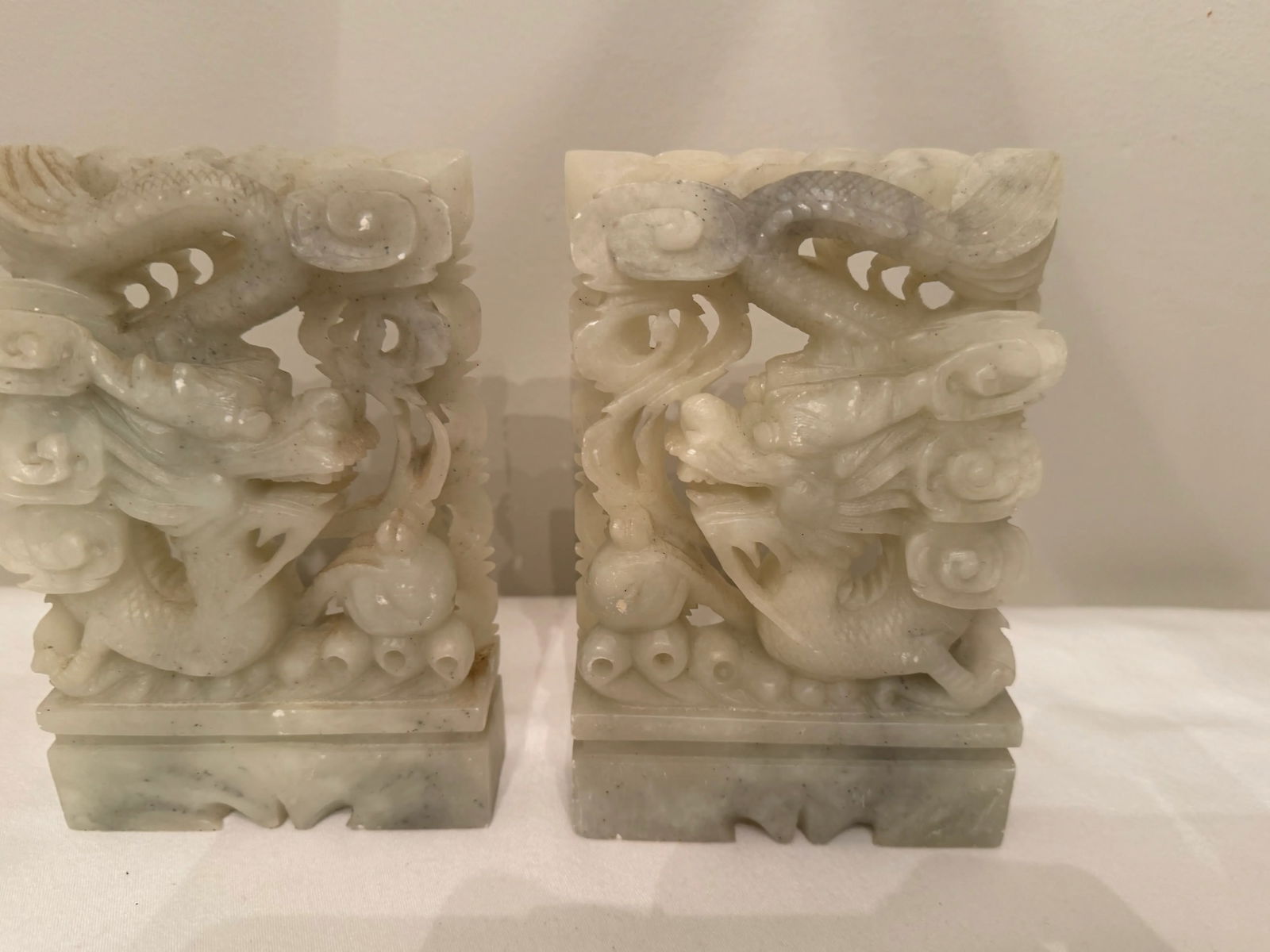 Pair of Late 19th Century Carved Onyx Dragon Asian Bookends - 2