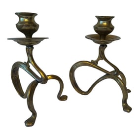 Pair of Twisted Brass Candlesticks – Art Nouveau Style