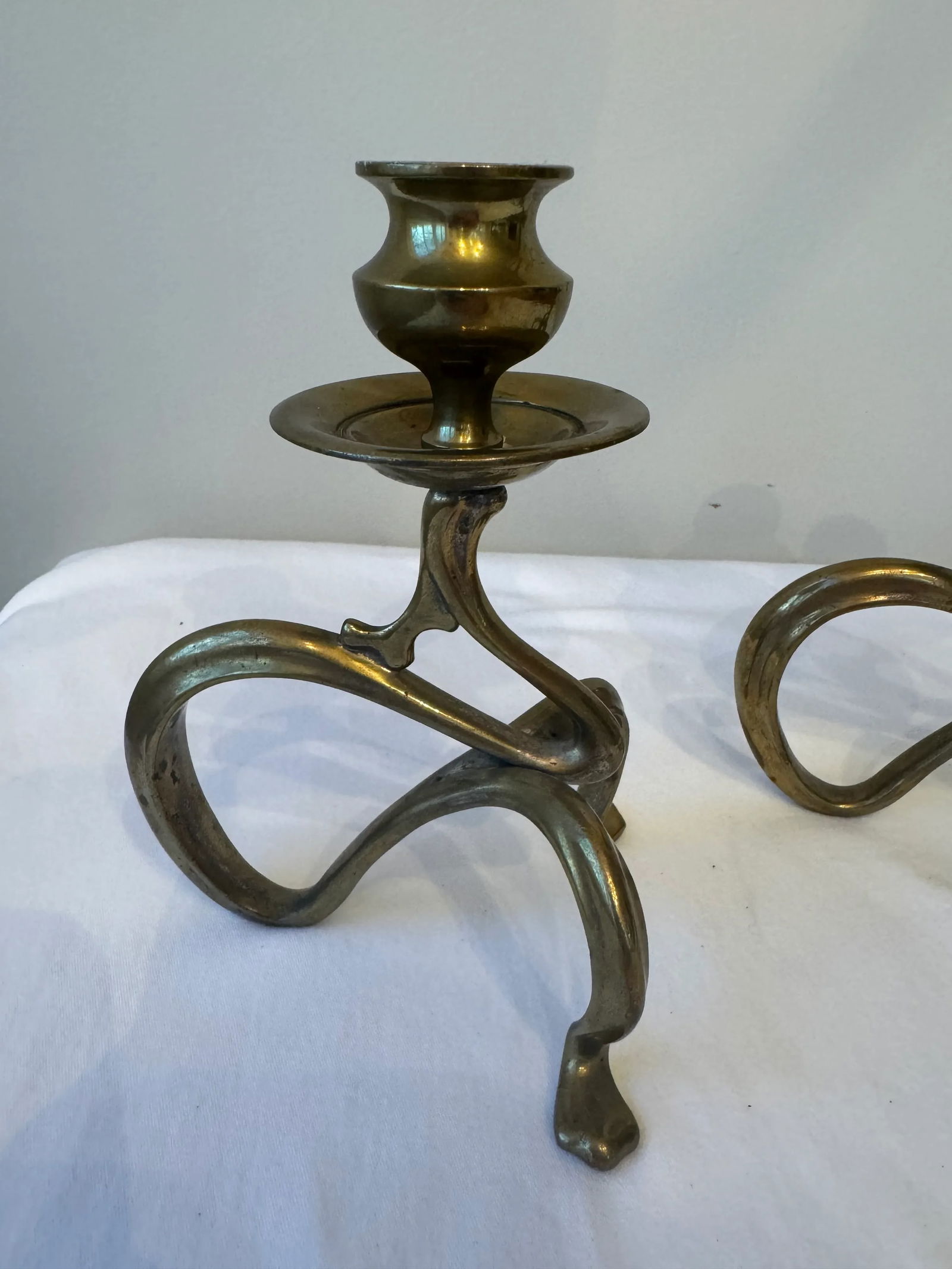 Pair of Twisted Brass Candlesticks – Art Nouveau Style - 2