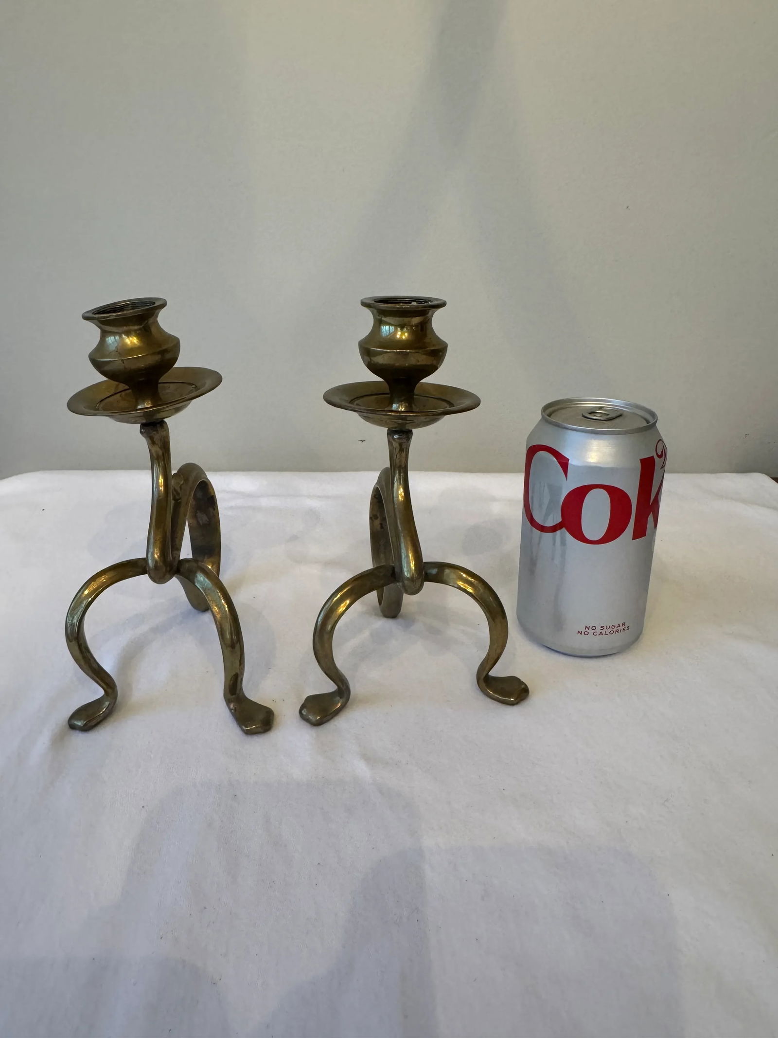 Pair of Twisted Brass Candlesticks – Art Nouveau Style - 9