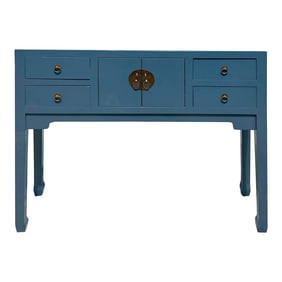 47" Chinese Pastel Venice Blue 4 Drawers Slim Narrow Foyer Side Table