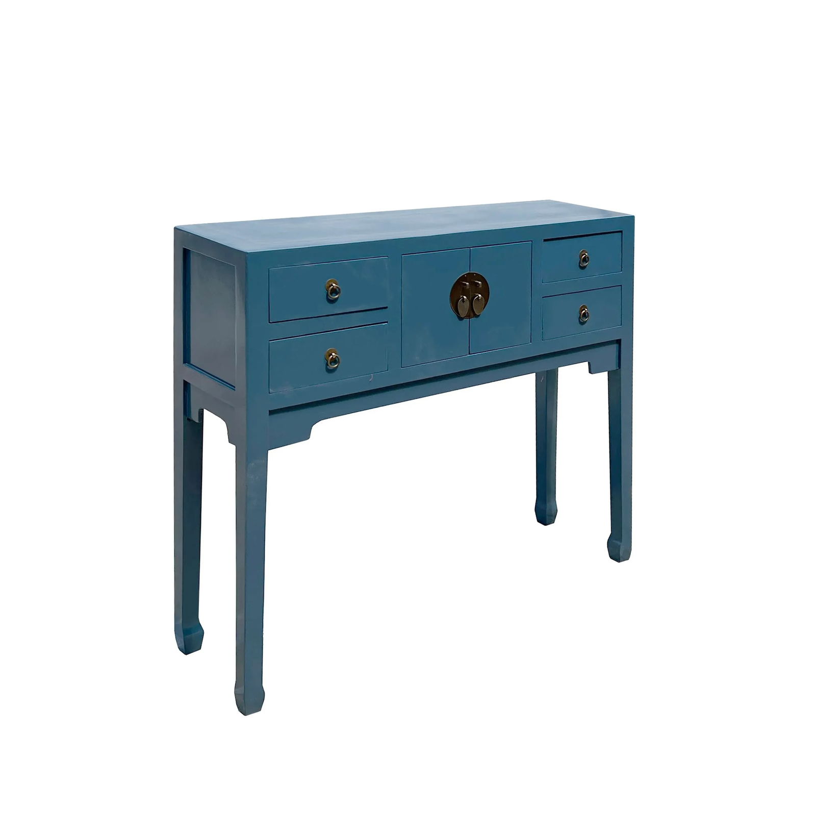 47" Chinese Pastel Venice Blue 4 Drawers Slim Narrow Foyer Side Table - 2