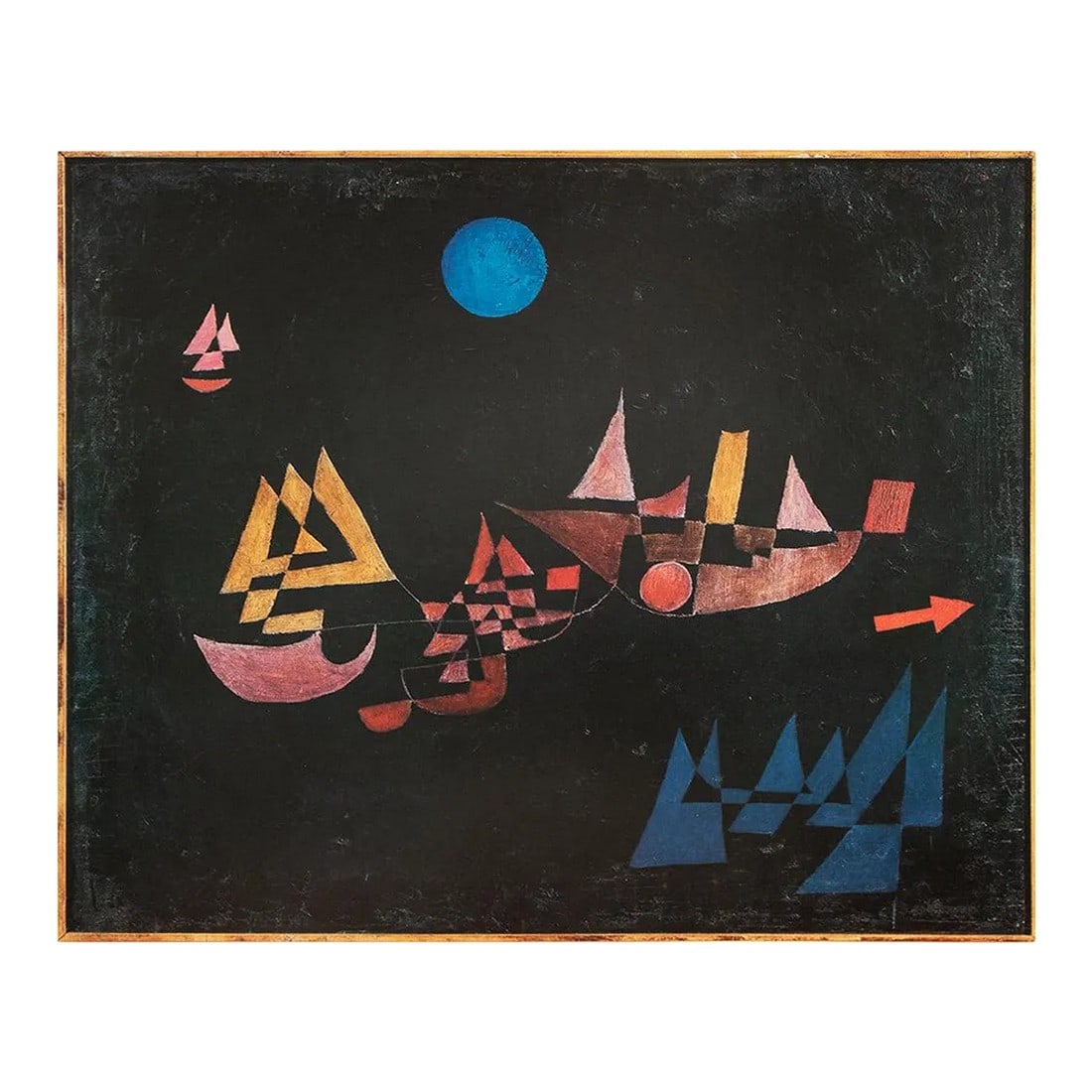1989 After Paul Klee "Departure of the Ships", Full-Color Print From France: An excellent full-color print after painting "Departure of the Ships" by Paul Klee. Published by New French Editions in France in 1989. Printed on one side. Attached to a board of heavy paper.