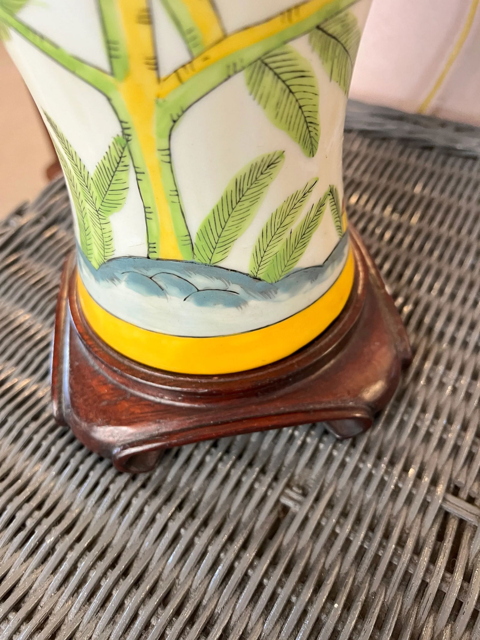 Chinoiserie Lamp Depicting Bamboo, Birds and Pagodas, Shade Included - 5