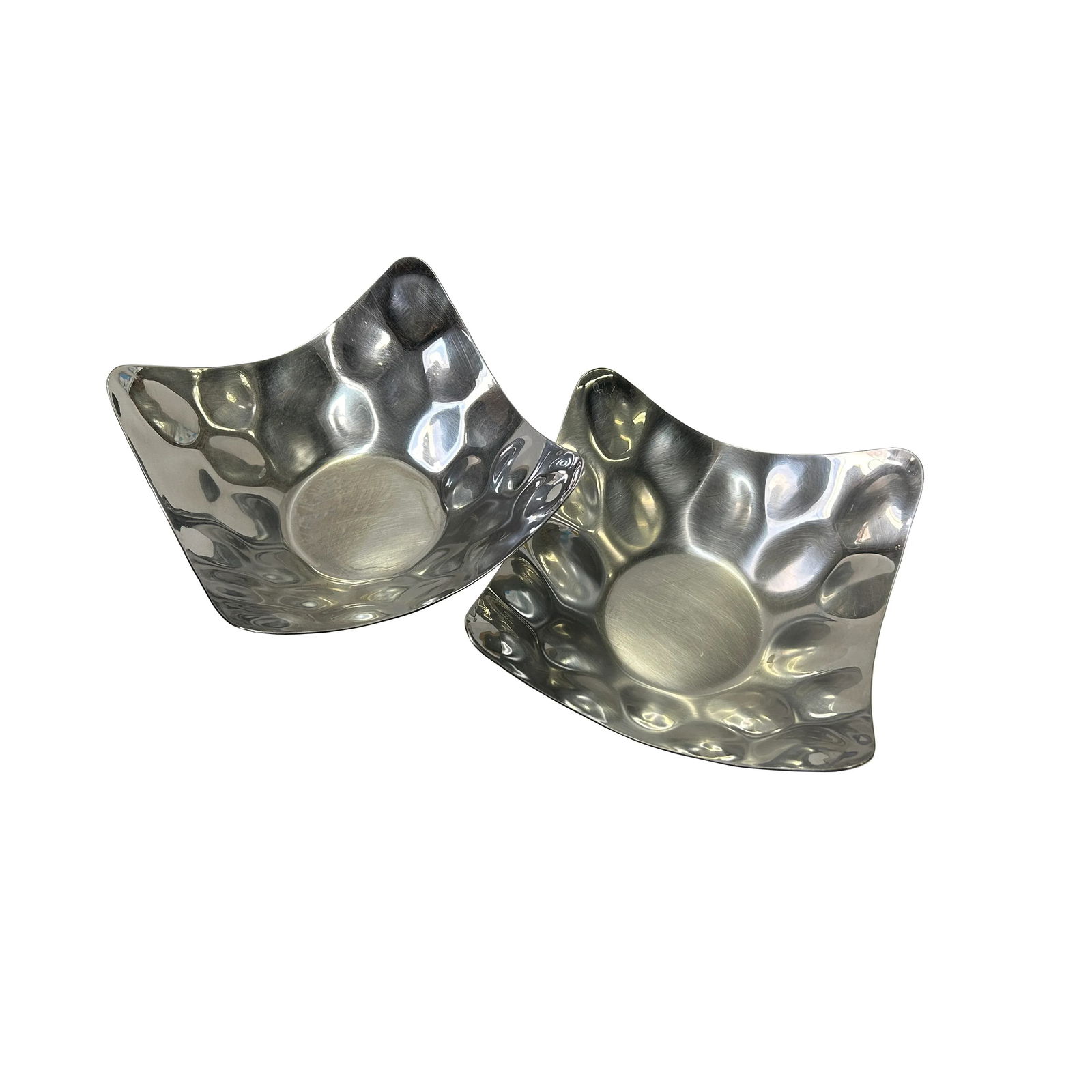 Set 2 Artistic Hand Punch Marks Stainless Steel Square Display Serving Plate - 3