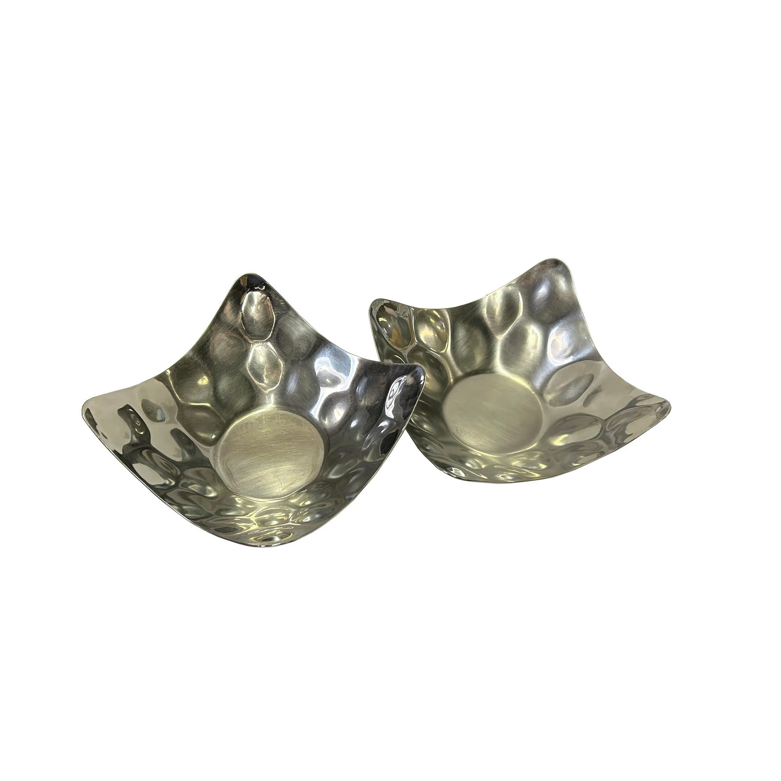 Set 2 Artistic Hand Punch Marks Stainless Steel Square Display Serving Plate - 4