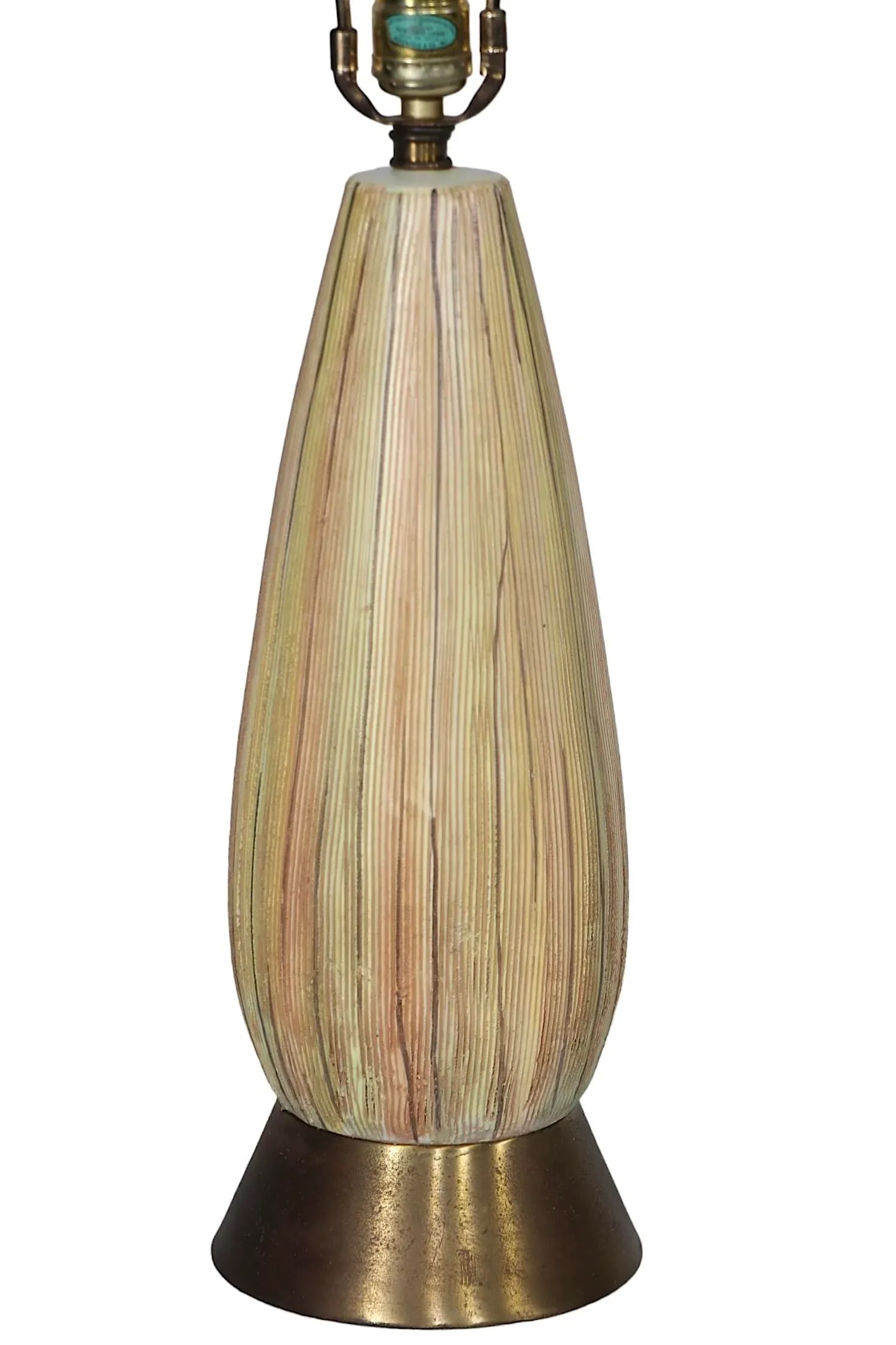 Mid Century Ceramic Table Lamp in Textured Polychrome Surface C 1950's - 3