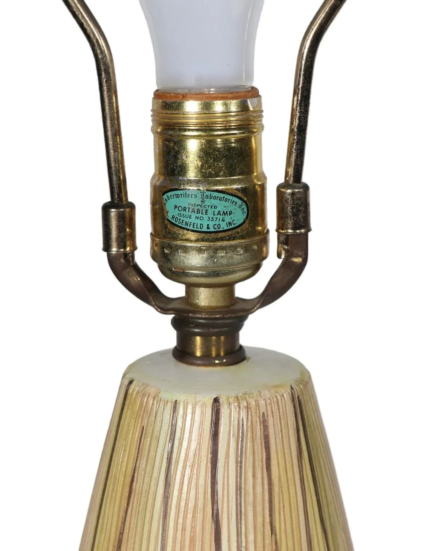 Mid Century Ceramic Table Lamp in Textured Polychrome Surface C 1950's - 7