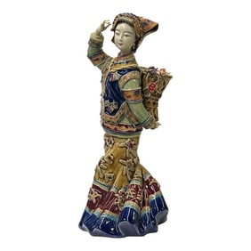 Chinese Porcelain Qing Style Dressing Tribal Basket Lady Figure
