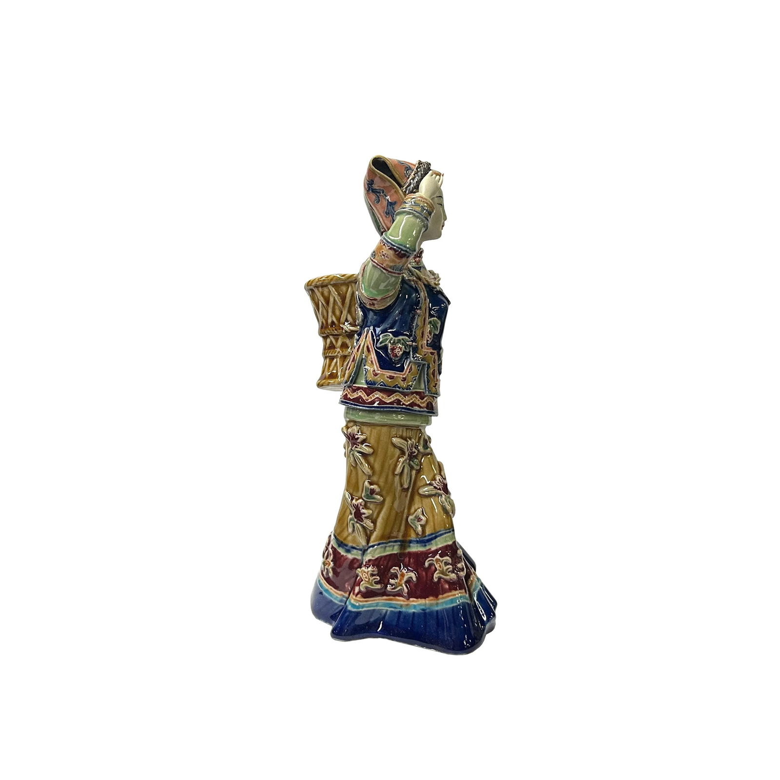 Chinese Porcelain Qing Style Dressing Tribal Basket Lady Figure - 2