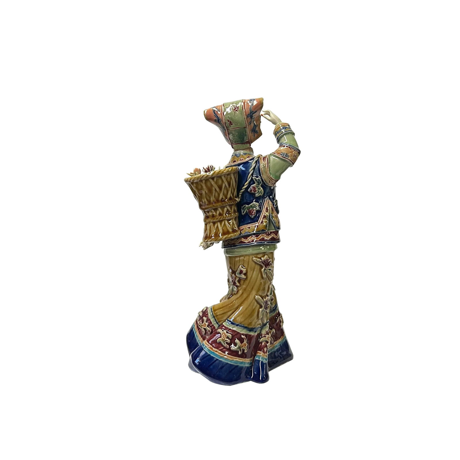 Chinese Porcelain Qing Style Dressing Tribal Basket Lady Figure - 3