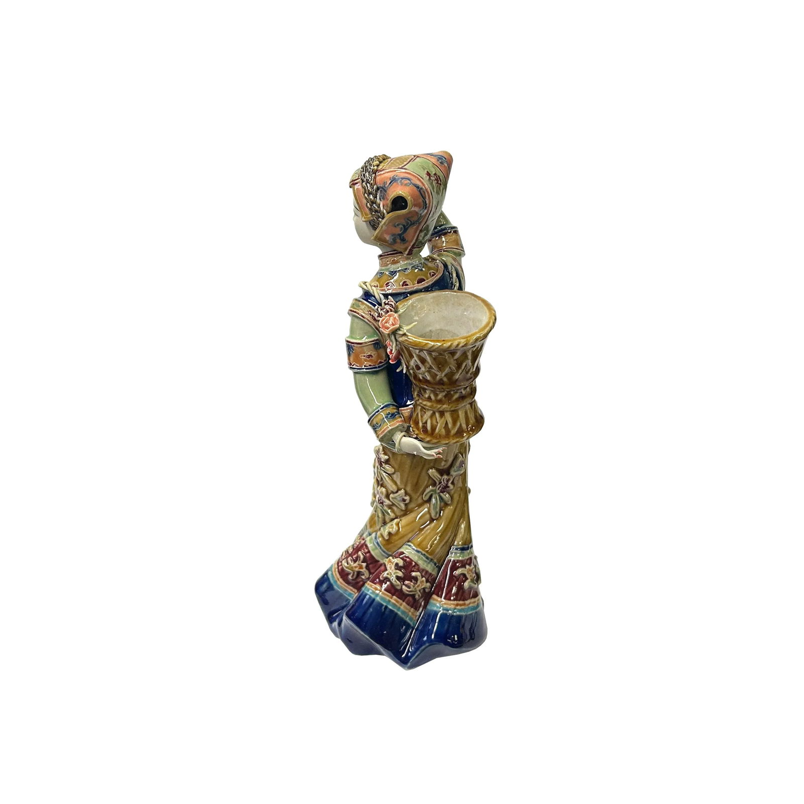 Chinese Porcelain Qing Style Dressing Tribal Basket Lady Figure - 5