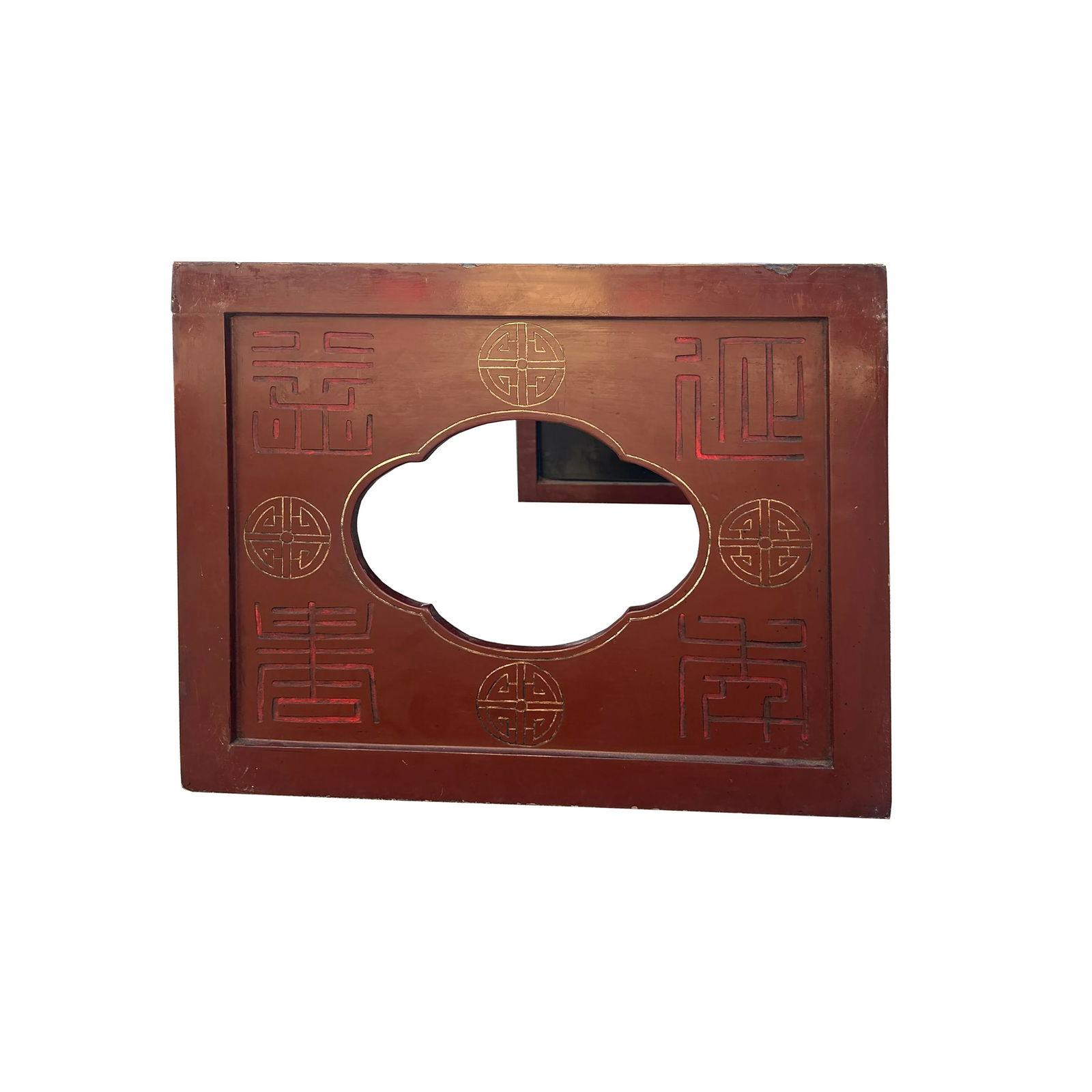 Vintage Chinese Brick Red Lacquer Deity Inlay Graphic Low Kang Coffee Table - 5