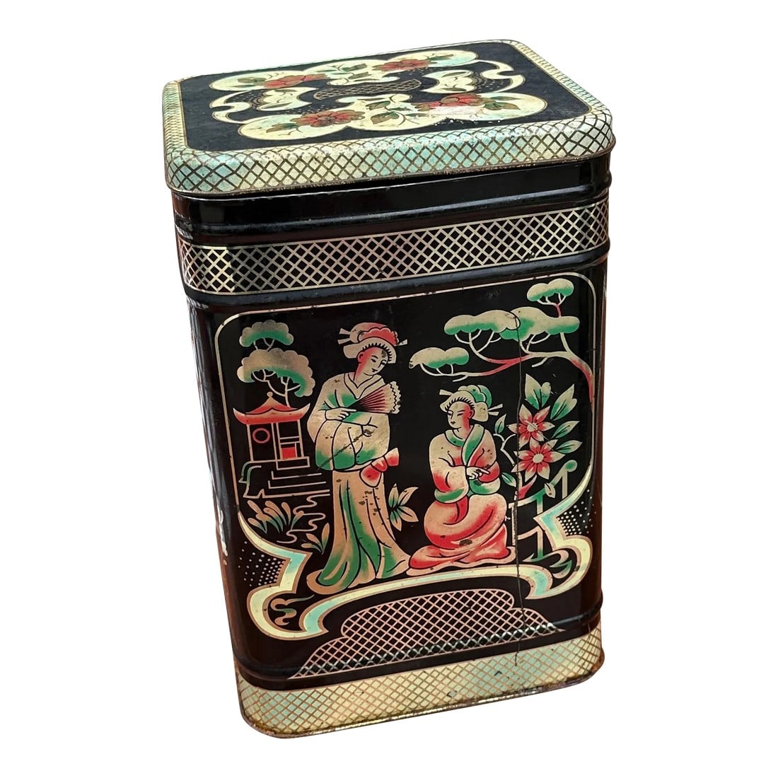 1970s Chinoiserie Designed Metal Box With Attached Lid (1 of 8)