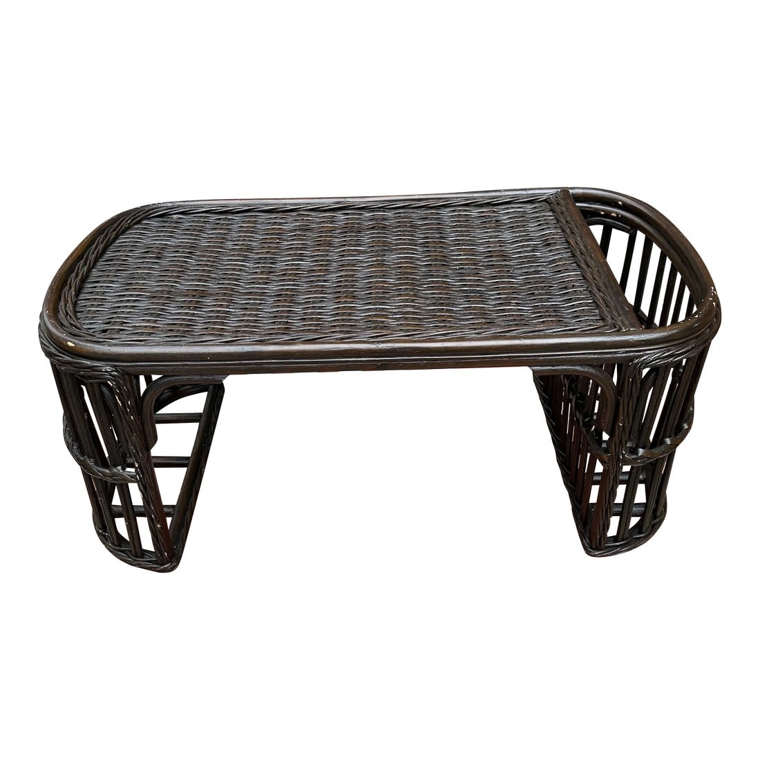 1970s Brown Wicker Breakfast in Bed Bamboo Tray