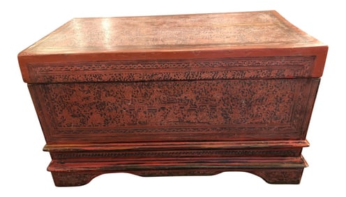 19th Century Chinese Box in Faded Cinnabar