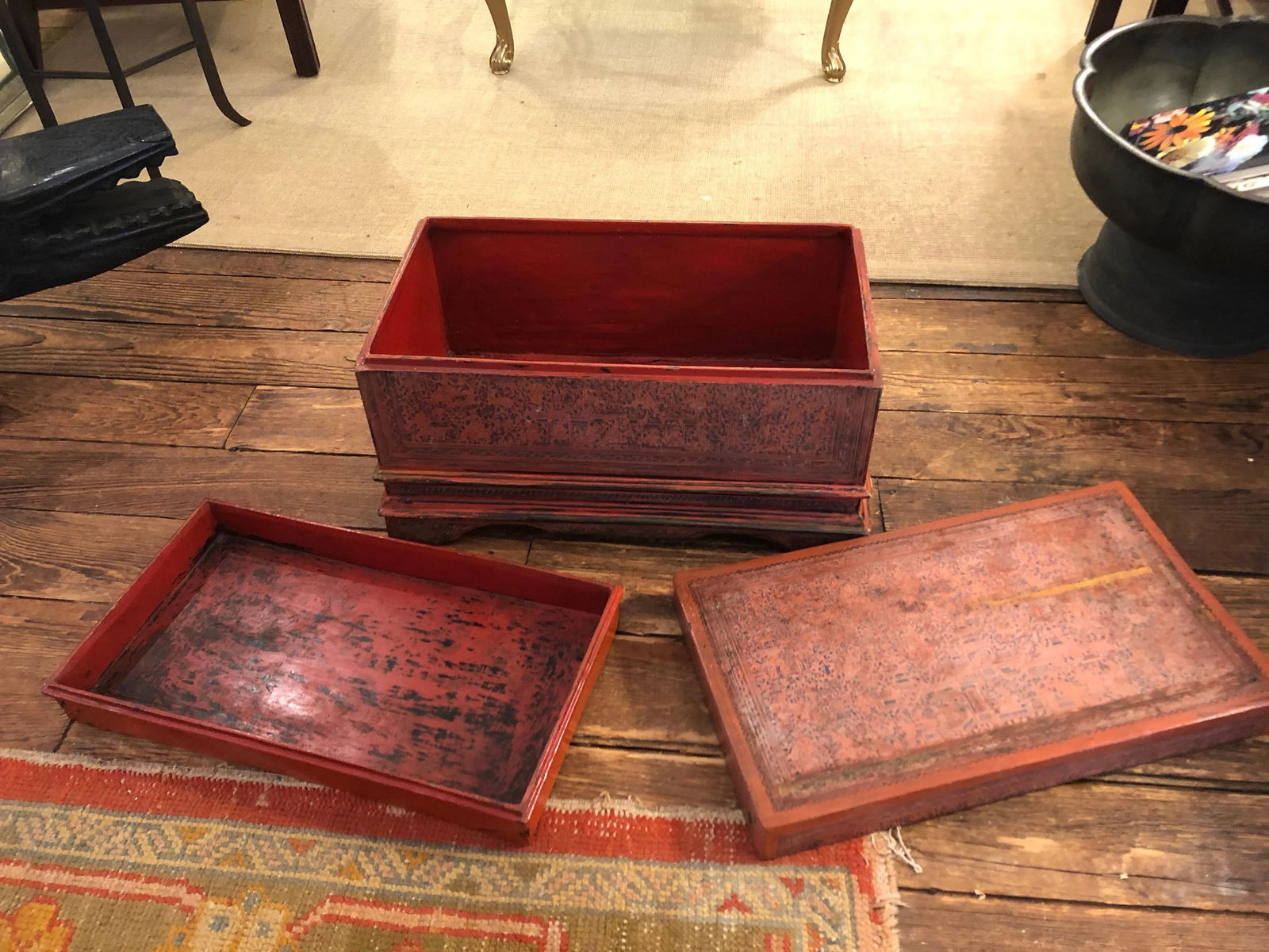 19th Century Chinese Box in Faded Cinnabar - 2