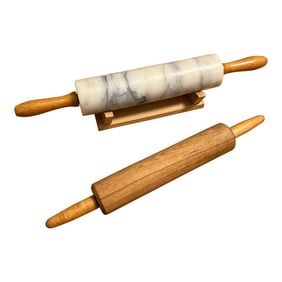 Pair of Vintage Rolling Pins and Marble Pin