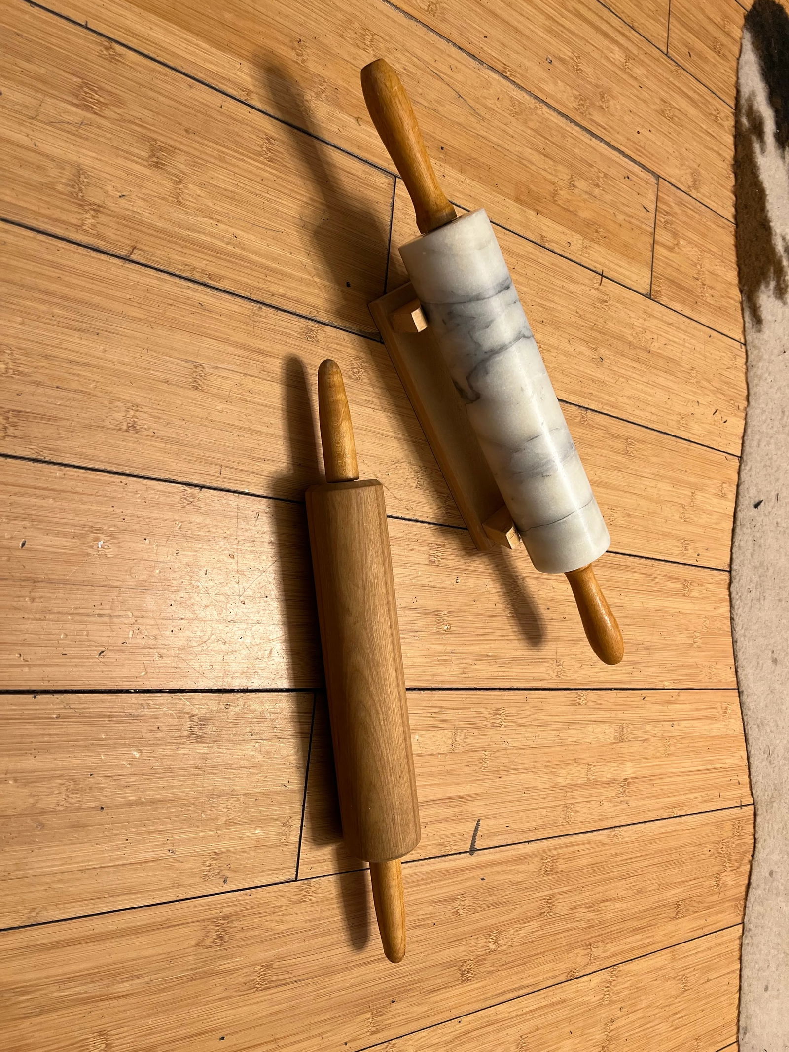Pair of Vintage Rolling Pins and Marble Pin - 3