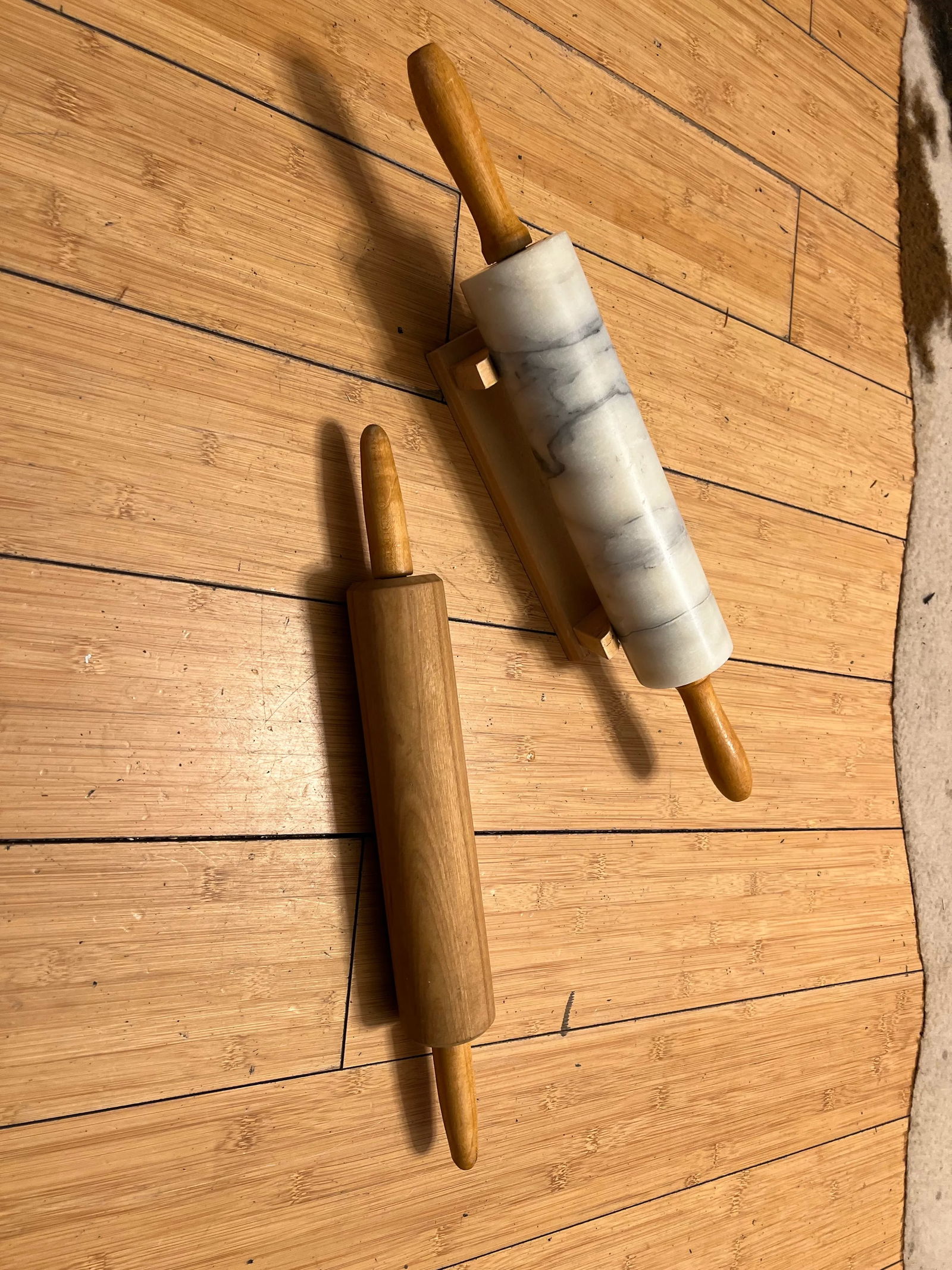 Pair of Vintage Rolling Pins and Marble Pin - 4