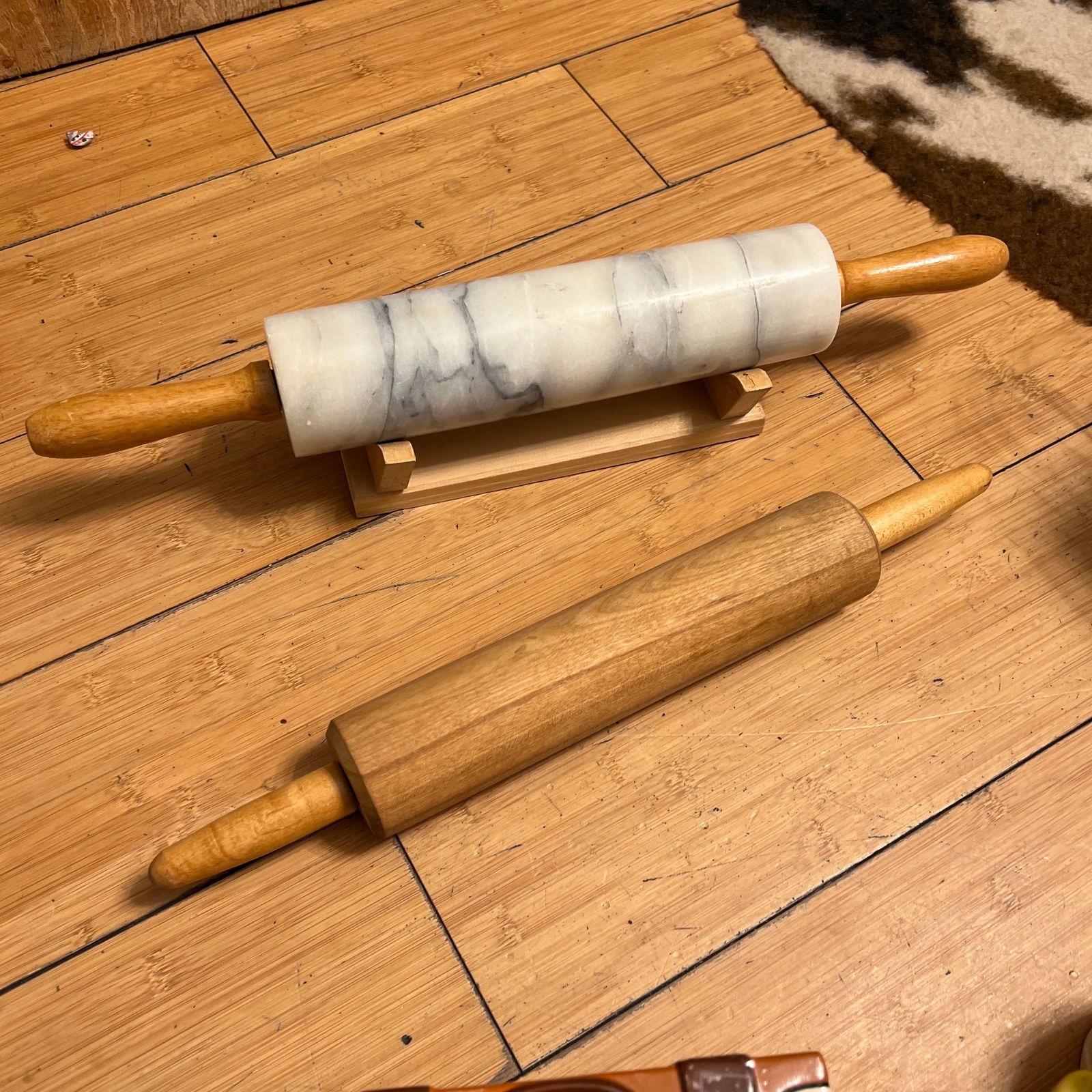 Pair of Vintage Rolling Pins and Marble Pin - 5